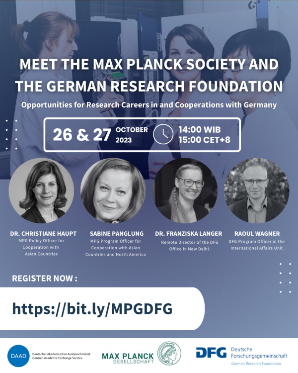 Informasi Webinar “Meet The Max Planck Society and The German Research Foundation – Opportunities for your research career in and for cooperations with Germany”
